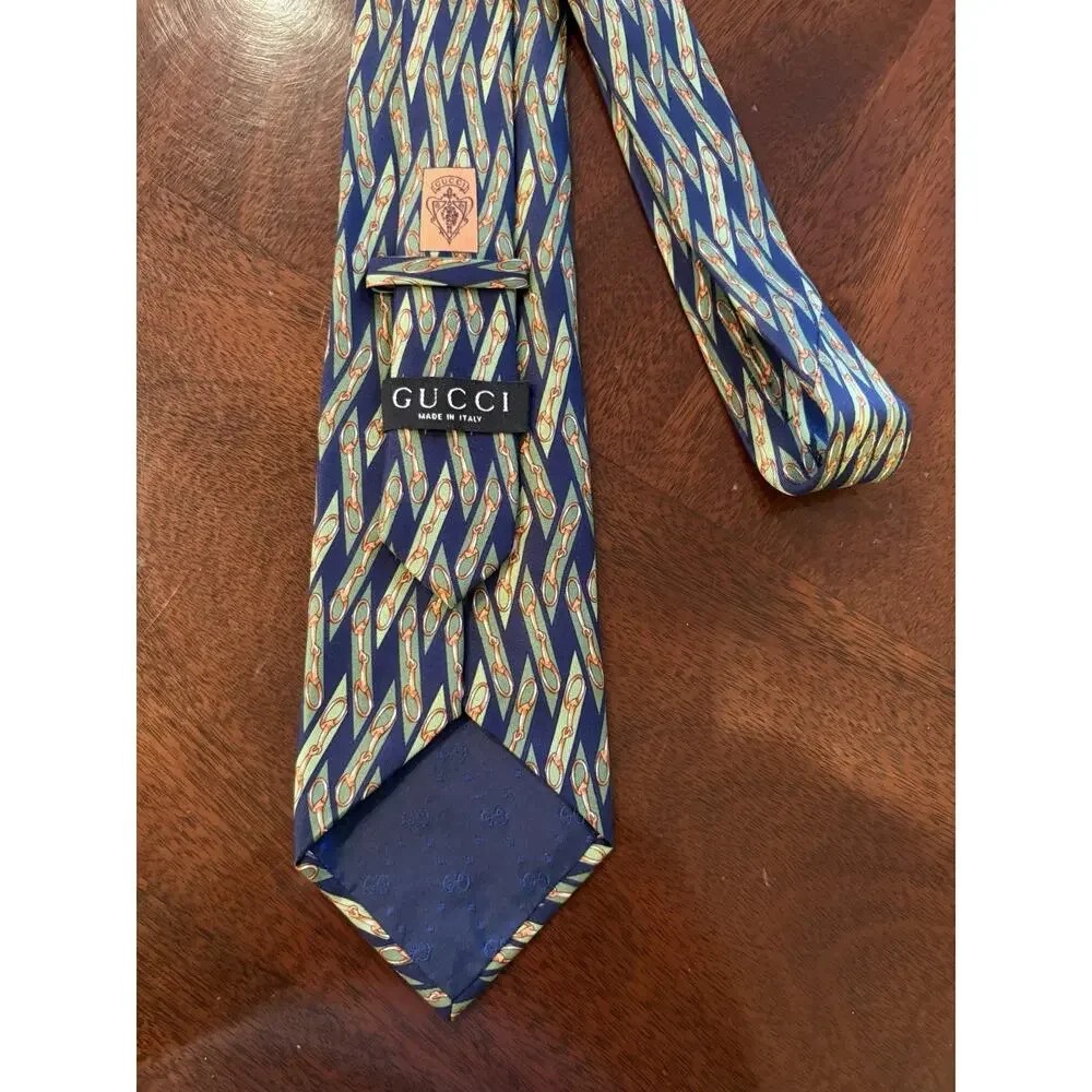 Gucci Silk Horsebit Equestrian Tie Navy Green Orange Made in Italy Luxury NWOT